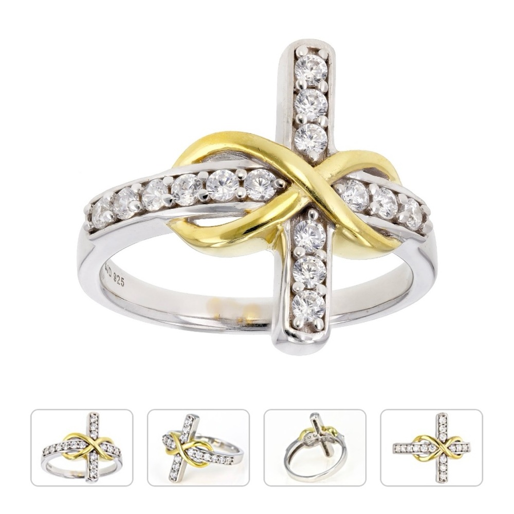 Two Tone Cross Infinity Ring